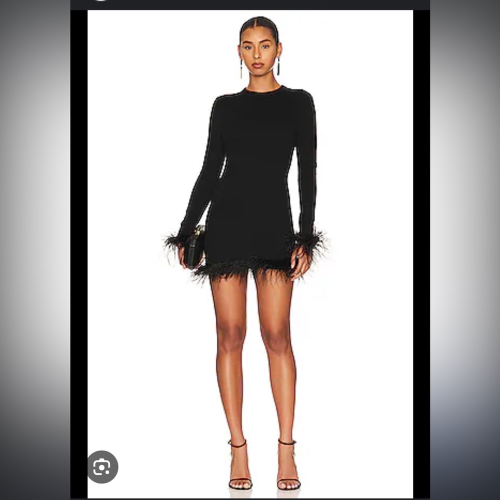NWT Ronny Kobo black knit feather trimmed dress